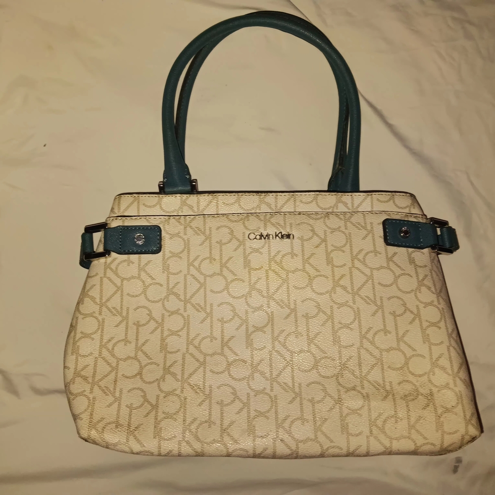 Calvin Klein Cream and Teal Women's Bag